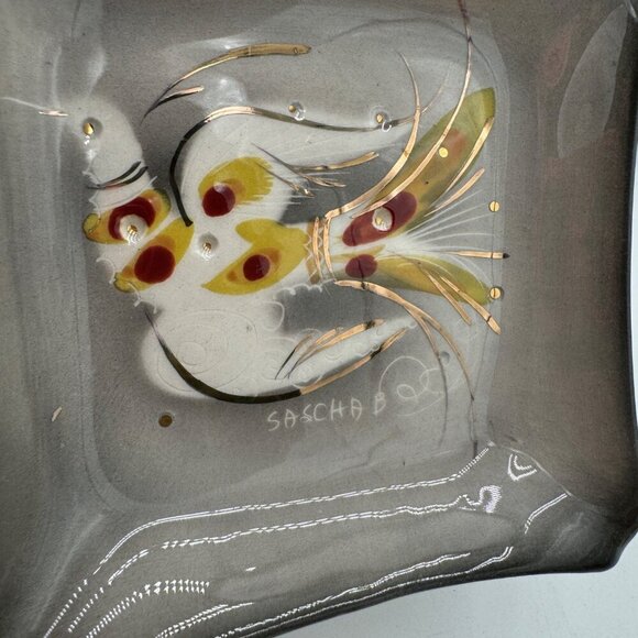 Sascha Brastoff Ashtray, Beautiful Bird Gray, Maroon White,Pre-owned Tray trinke - Picture 4 of 10